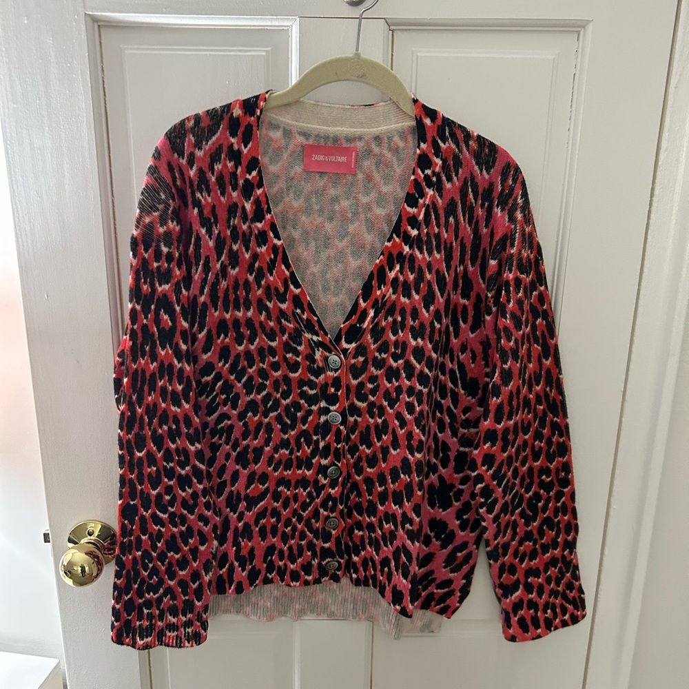 Zadig & Voltaire Pink and Gray Leopard Knit